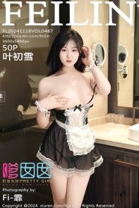 [FeiLin嗲囡囡]VOL.487_模特叶初雪性感黑色连衣短裙露黑色情趣内衣秀完美身材诱惑写真50P