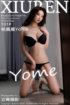 [XiuRen秀人网]No.9776_女神杨晨晨Yome黑色连衣短裙露黑色内衣配开档黑丝极致魅惑写真101P